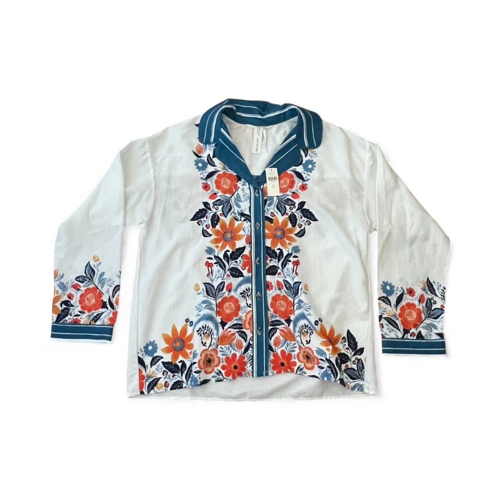 Anthropologie Real Fun, Wow Floral Blouse Long Sleeve Boho Women's Sz M - NWT - Picture 2 of 9